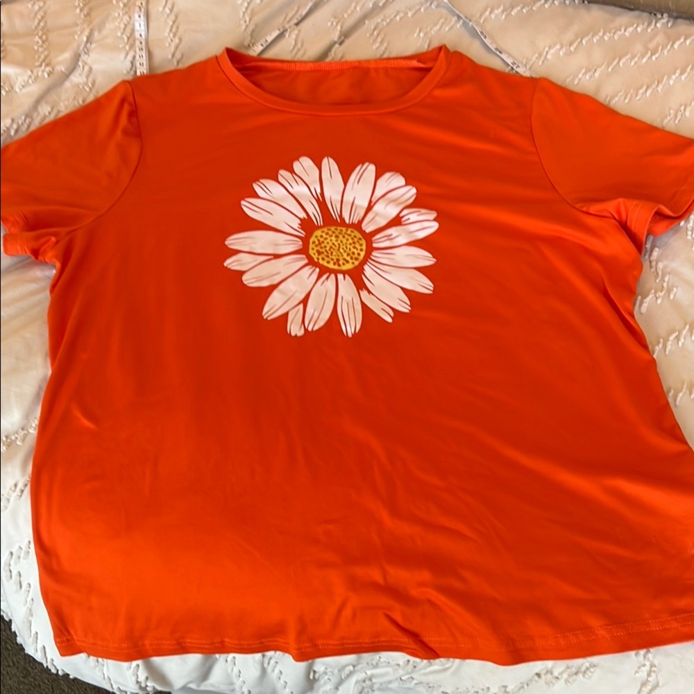 SHEIN Bright Orange Floral Tee